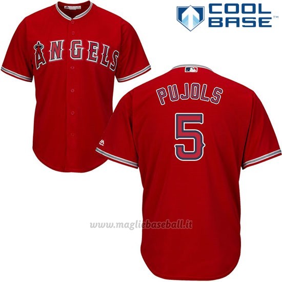Maglia Baseball Uomo Los Angeles Angels 5 Albert Pujols Scarlet Cool Base